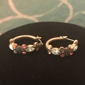 Multi Stone Antiqued Gold Tone Earrings